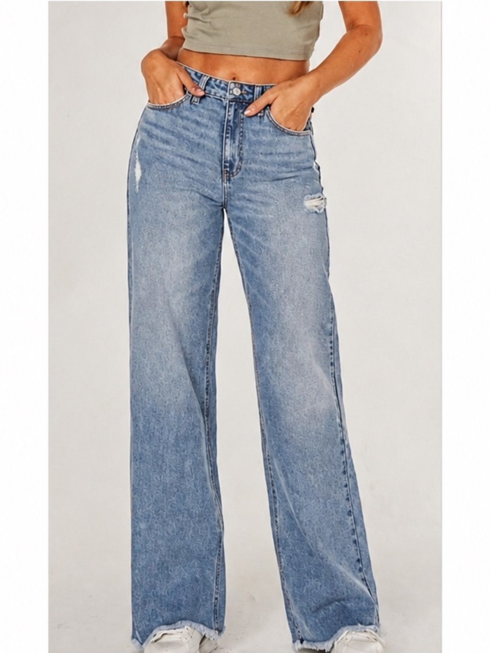 BCBGeneration high rise wide leg distressed denim jeans size 5/27